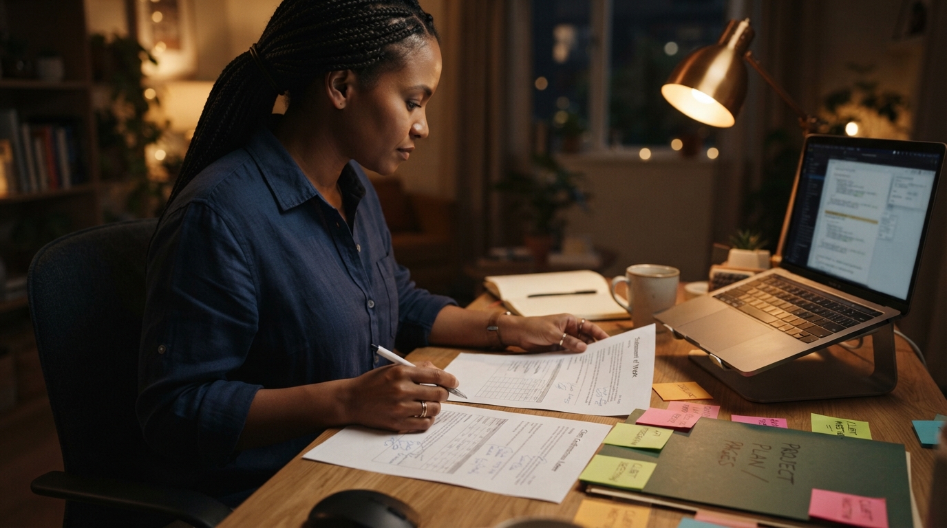 Consultant reviewing a statement of work and client letter for an H-1B third-party worksite filing
